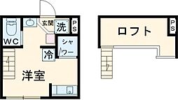 ハーモニーテラス江原町III 1階ワンルームの間取り