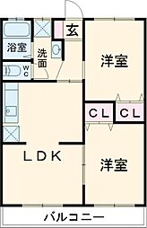 サンライズハイツ 2階2LDKの間取り
