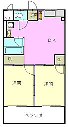 啓周ビル 5階2DKの間取り