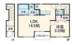 JR東海道本線 尾張一宮駅 3.4kmの賃貸アパート 2階1LDKの間取り