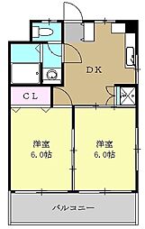 リリーハイツ丸山 3階2DKの間取り