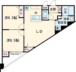 グランイーズ那覇末吉 4階2LDKの間取り