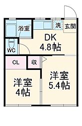 塩田荘 2階2DKの間取り