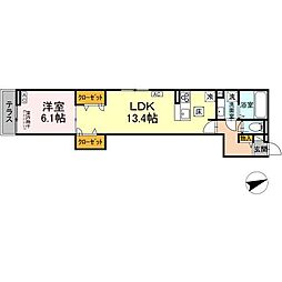 D-ROOM八幡町 1階1LDKの間取り