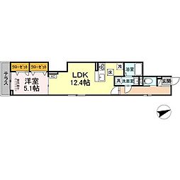 D-ROOM八幡町 2階1LDKの間取り