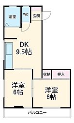 カリテプリ 3階2DKの間取り