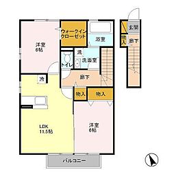 メイプルヒル　I棟 2階2LDKの間取り