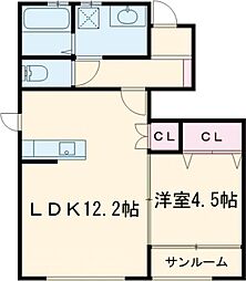 フィオーレ富久 1階1LDKの間取り