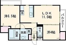 オーパスホームズ武蔵小金井 2階2LDKの間取り