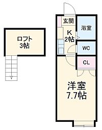 シェリールミニ A棟 1階1Kの間取り