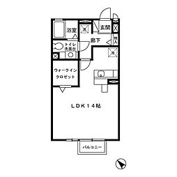 リビングタウン西寺方町 2階ワンルームの間取り