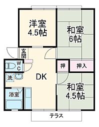 グリーンタウン勝田台Ｂ棟 1階3DKの間取り