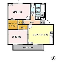 名鉄犬山線 江南駅 徒歩29分の賃貸アパート 2階2DKの間取り