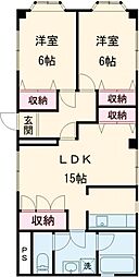 ウメジュネス 5階2LDKの間取り
