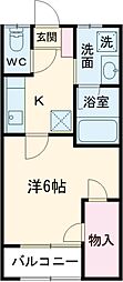 本町山岸ハイツ 2階1Kの間取り