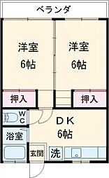 第一下田ハイツ 2階2DKの間取り