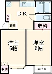 西武多摩川線 多磨駅 徒歩3分の賃貸アパート 2階2DKの間取り