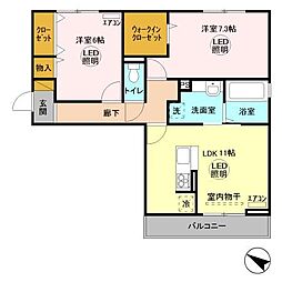 サンセイル 3階2LDKの間取り