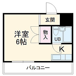 味楽留ビル 3階1Kの間取り