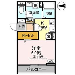 ＡＫコンフォルト高崎栄町 301 3階1Kの間取り