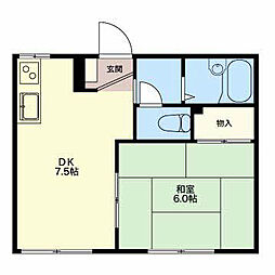 パークサイド若宮A 1階1DKの間取り