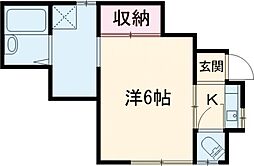 関アパート2号館 1階1Kの間取り