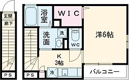 ラ プランタン 2階1Kの間取り