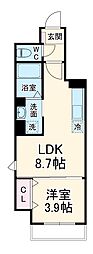 JR総武線 市川駅 徒歩7分の賃貸マンション 2階1LDKの間取り