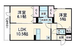 グリーンハウス 2階2LDKの間取り