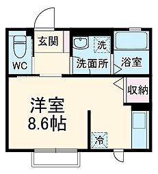 セゾンドローリエIII 1階ワンルームの間取り