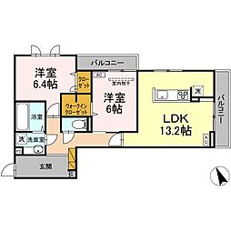 D’s LIEN (ディーズリアン)　B 2階2LDKの間取り