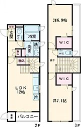 カスタリア旗の台 2階2LDKの間取り