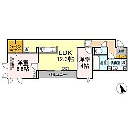 D’s LIEN (ディーズリアン)　B 3階2LDKの間取り