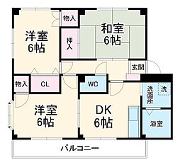 グランデージ薬師Ａ棟 2階3DKの間取り