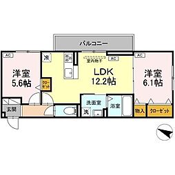 カーサ・カルーナ 3階2LDKの間取り