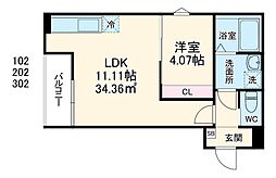 GRADUS若葉II 1階1LDKの間取り