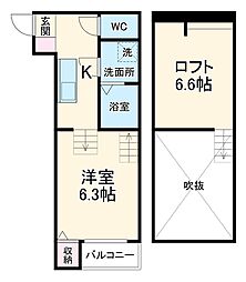 LUNA　FORZA神宮西 2階1Kの間取り