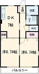 カンテハイムB 2階2DKの間取り