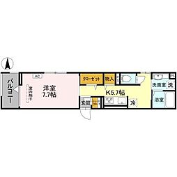 La Maison 表町 3階1Kの間取り