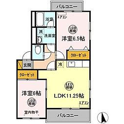 ディアコートII 3階2LDKの間取り