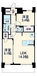 名古屋市営東山線 上社駅 徒歩13分の賃貸マンション 5階2LDKの間取り
