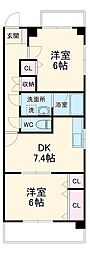 名鉄豊川線 諏訪町駅 徒歩16分の賃貸マンション 1階2DKの間取り