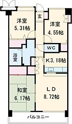 ラフィネ立川 6階3LDKの間取り