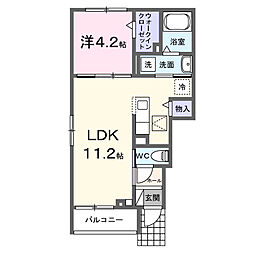 サミュール 1階1LDKの間取り