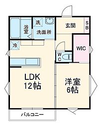 ユニバーサルシティ鈴谷 2階1LDKの間取り
