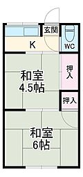 関口荘 2階2Kの間取り