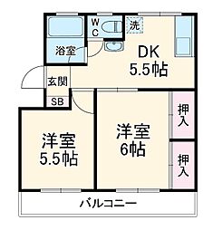 レジデンス山下 3階2DKの間取り