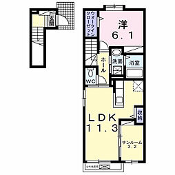 アーバンシティ　II 2階1LDKの間取り