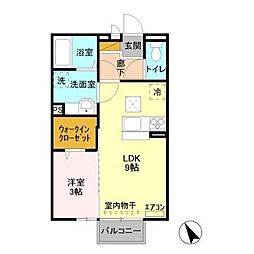 フォンテーヌ藤代 1階1LDKの間取り