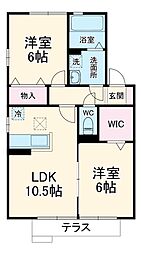 グランメールB棟 2DKの間取図画像